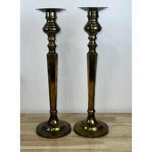 ANTIQUE BRASS CANDLESTICKS - 14.5” - 20th CENTURY - SET OF 2